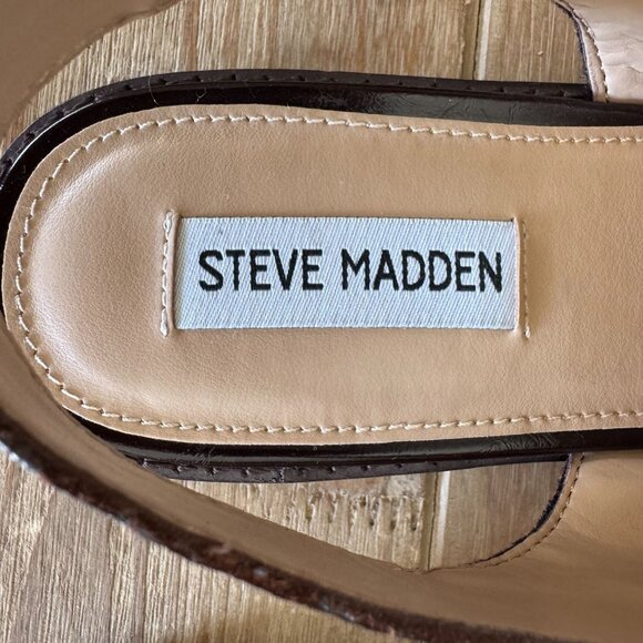 Steve Madden Reeves Brown Genuine Leather Gold Hardware Sling Back Loafer Size 8 - Picture 12 of 14